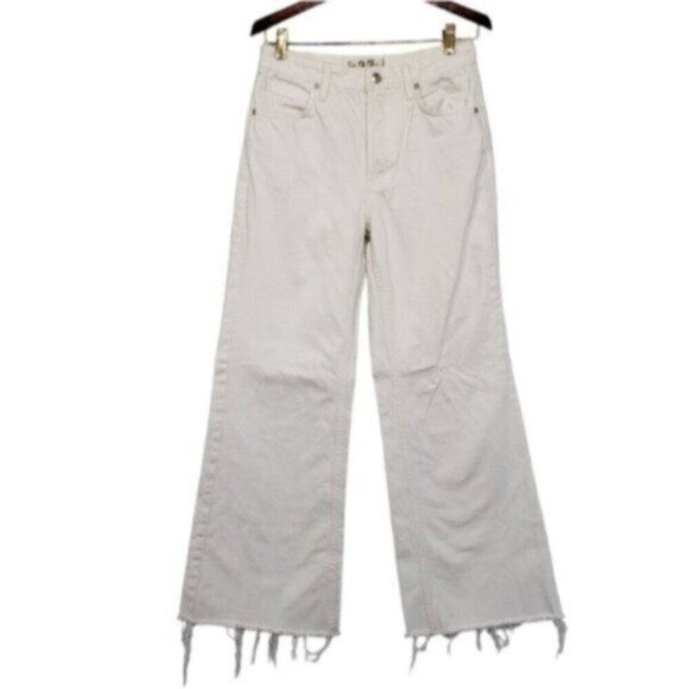 We The Free White Cropped Raw Hem Flare Hi Rise Jeans Button Fly Size 27